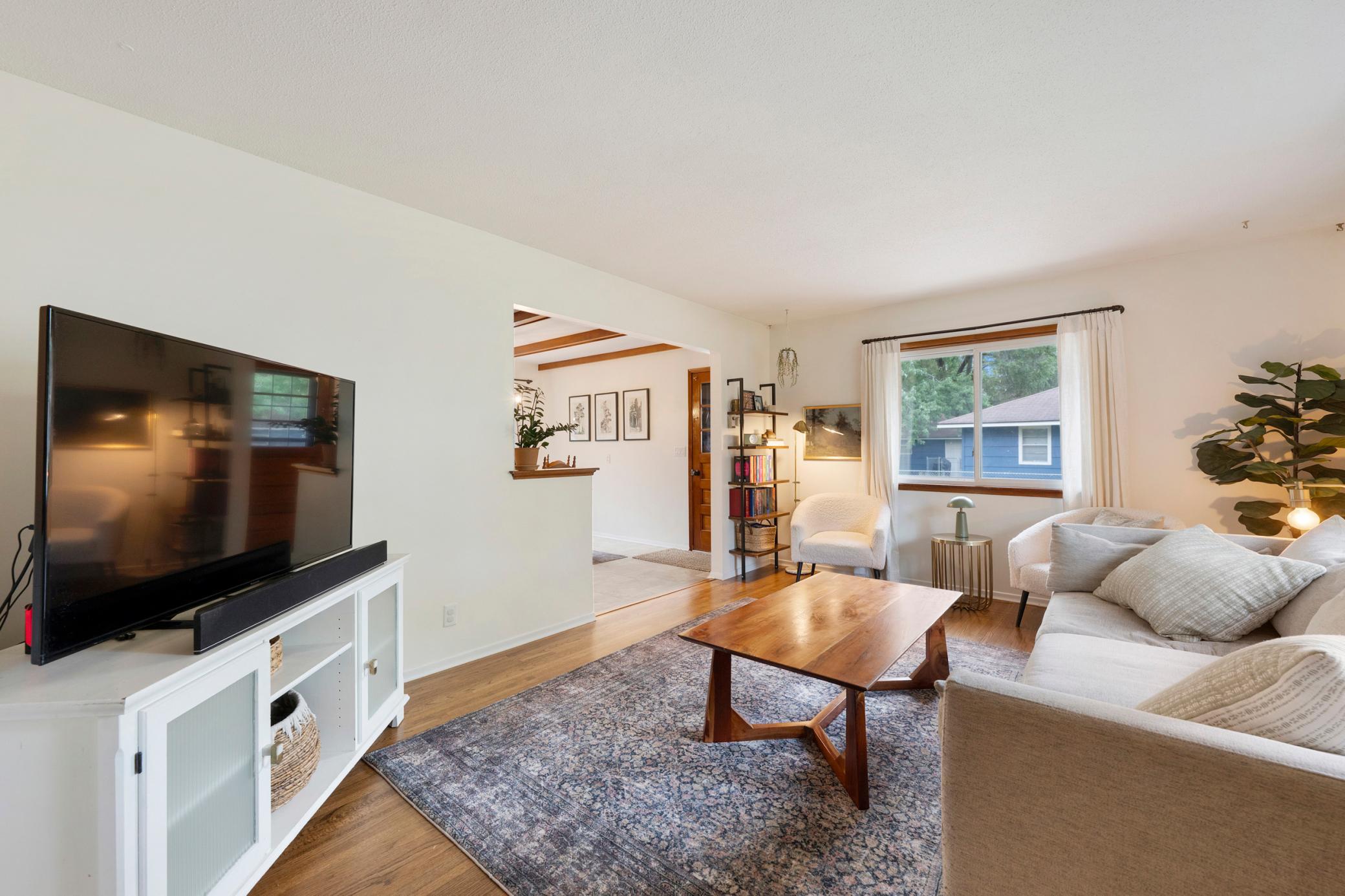 Open living room to kitchen