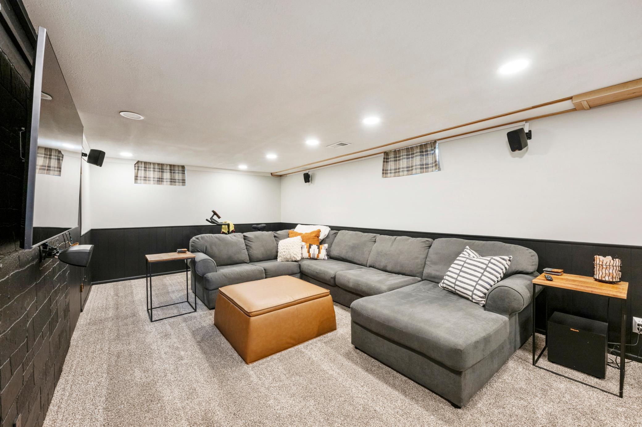 Spacious lower level with recessed lighting