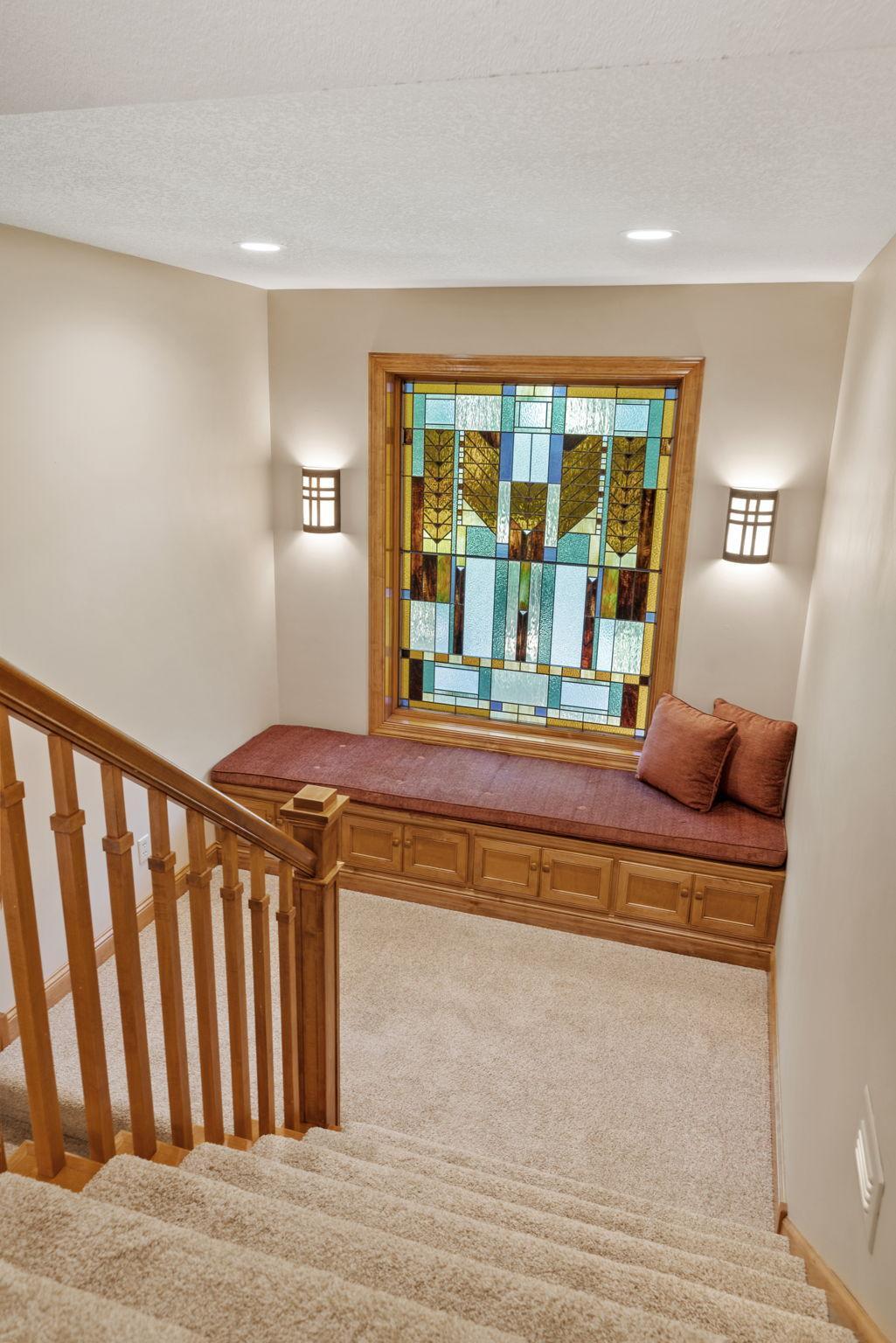 Custom stained glass overlay can be removed if clear glass is preferred.