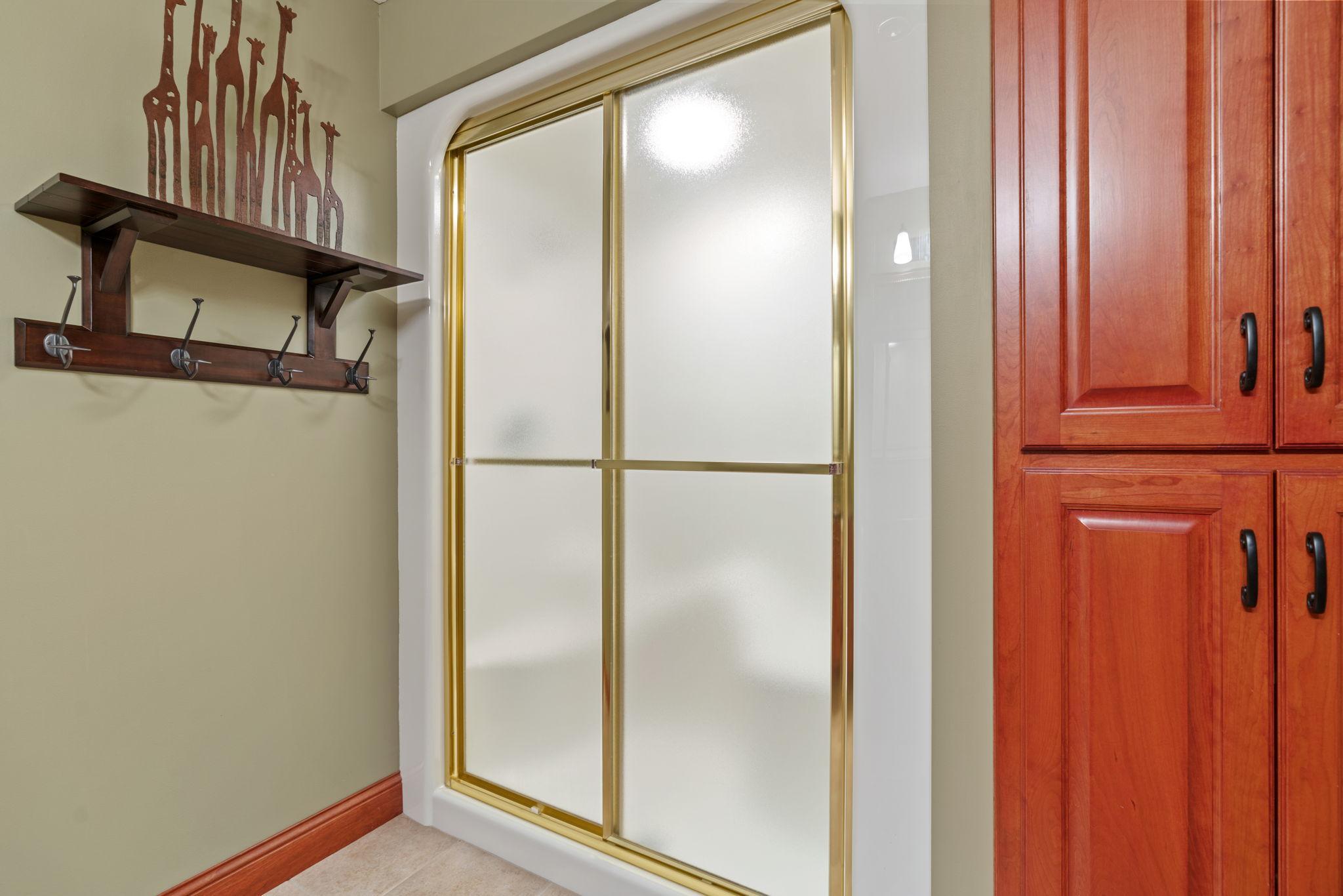 Steam shower in lower level 3/4 bath.