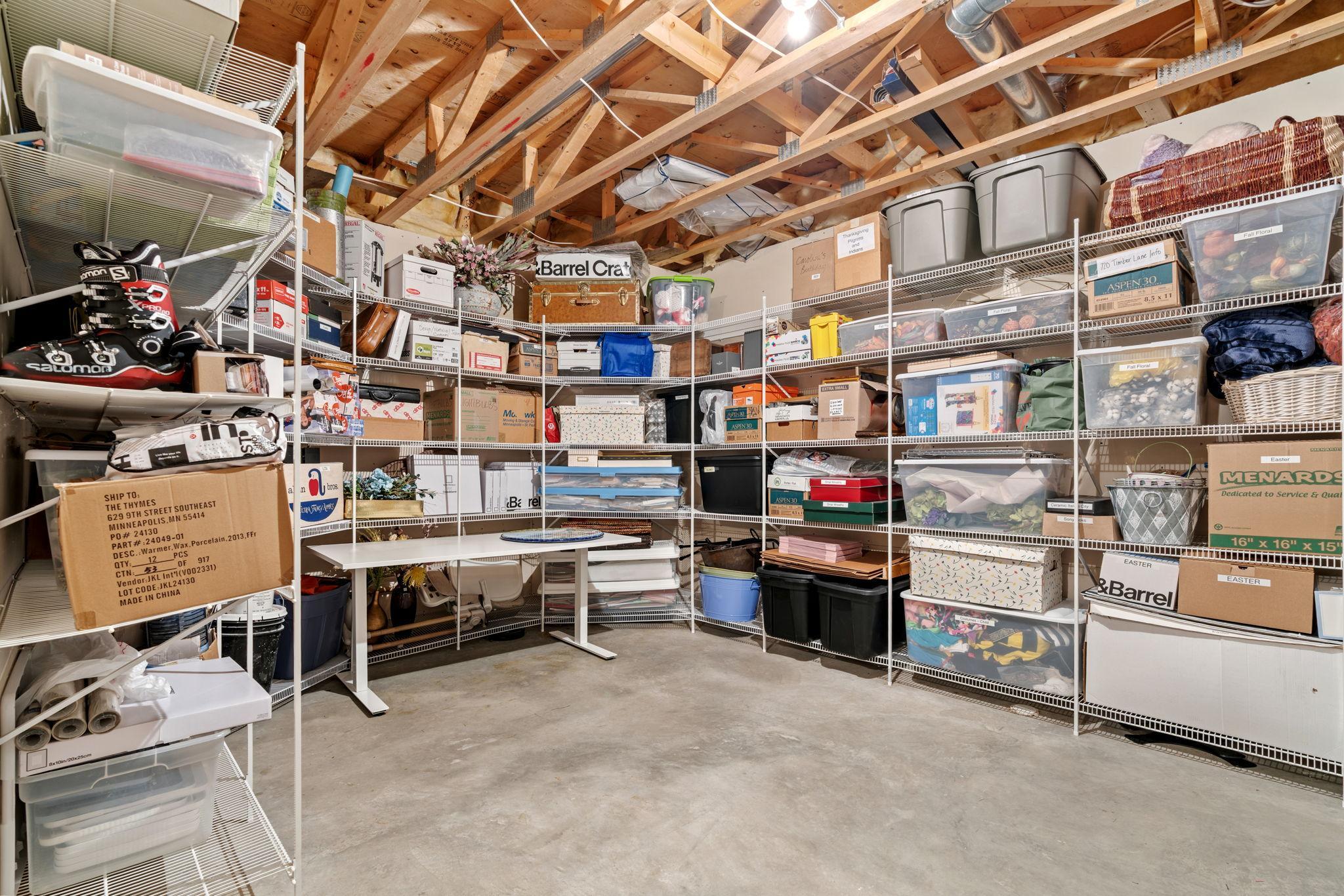 Large storage room in lower level.