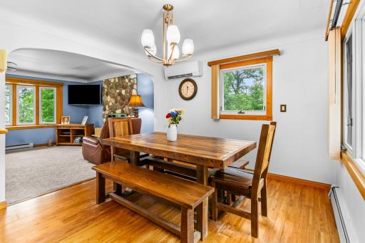 Dining room is inbetween the living room and kitchen.