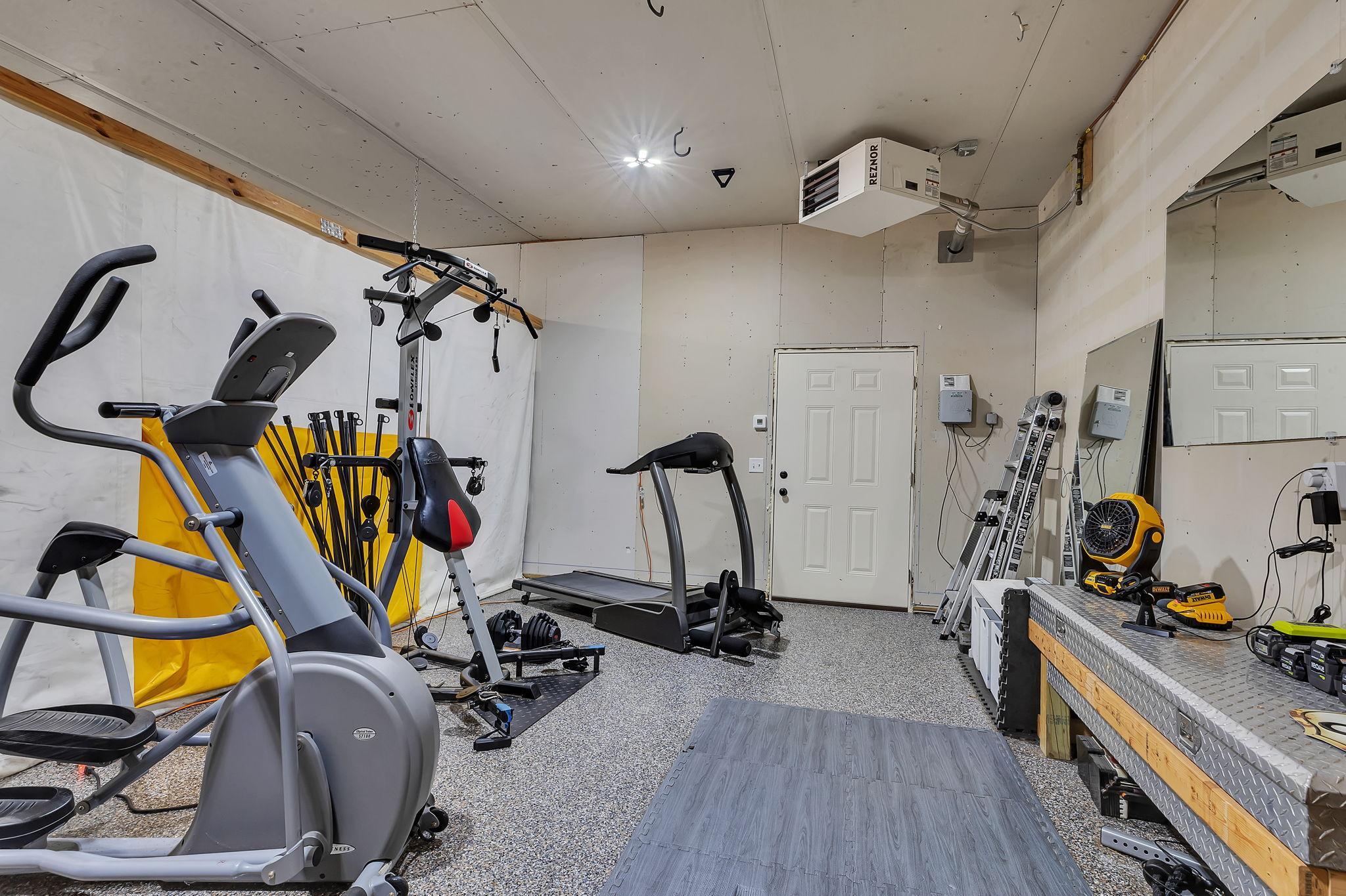 A portion of the garage could serves as a workout area