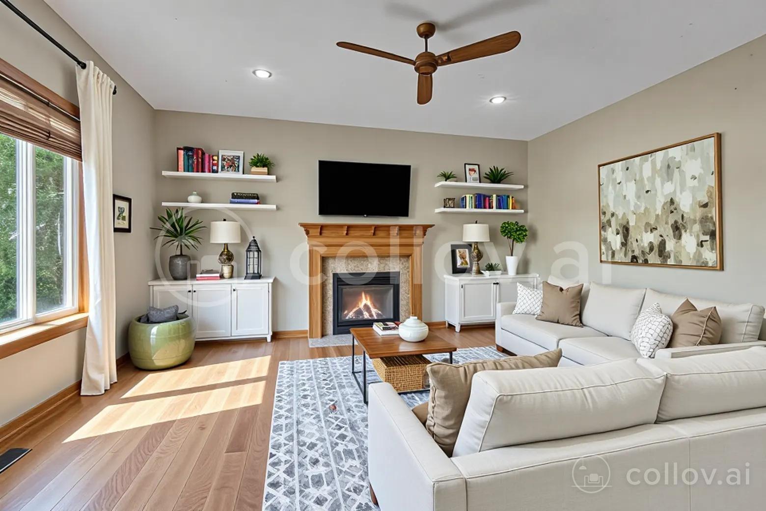 Main floor living room virtually staged