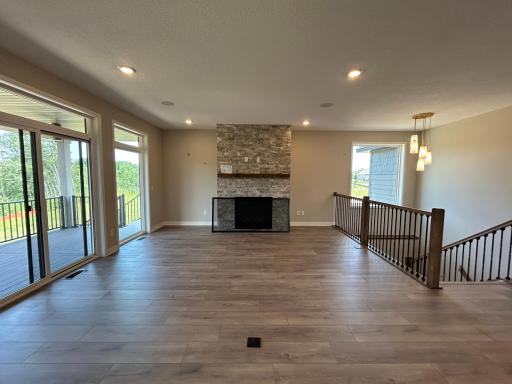 Main floor family room with gas fireplace