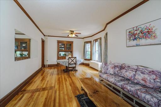 Living and Dining room have gorgeously restored hardwood floors