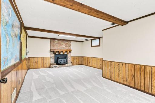Recreation room with the homes second fireplace