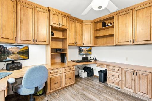 Gorgeous built ins with plenty of workspace and storage