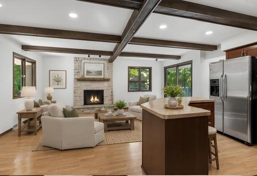 Family room off kitchen - virtually staged