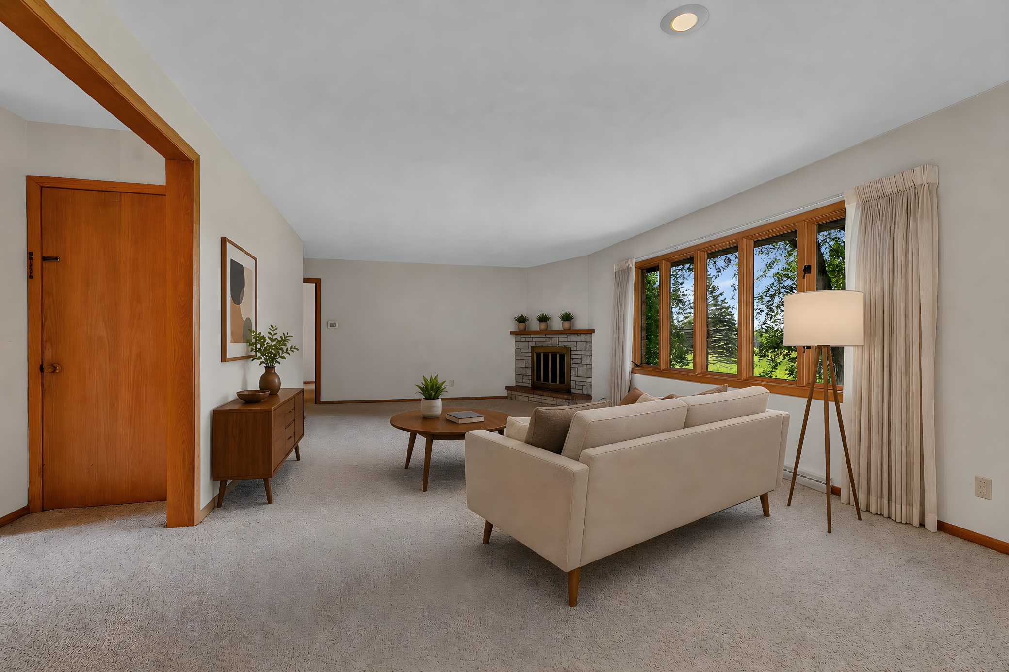 Optional Furniture Placement - Windows Bring in the Beauty of the Wooded Back Yard - Virtually Staged