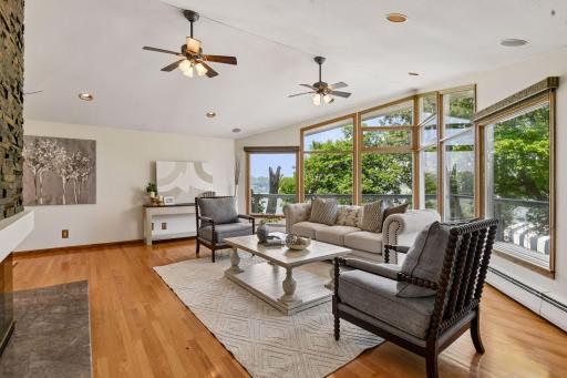Looking out the expansive window provides views of Lake Minnetonka