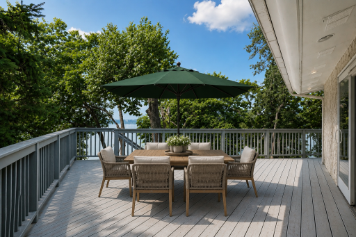 Large deck with great space for outdoor table to enjoy beautiful Minnesota summer nights (Ai enhanced image)