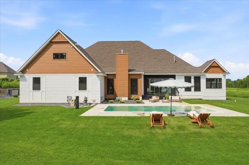 Heated pool with large patio. very private backyard