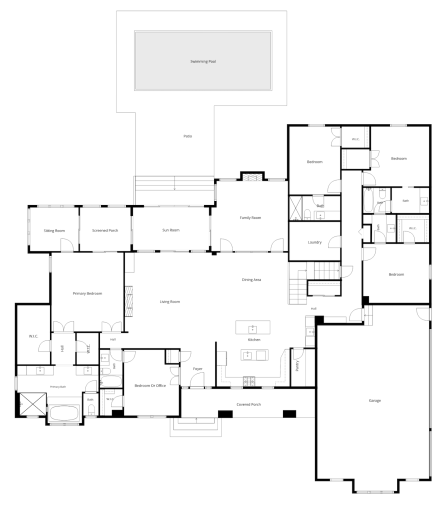 Main level living with smart layout - including owner's wing separate from other bedrooms