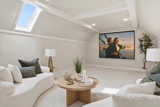 Add a retracting projection screen for big screen movie nights in this Entertainment loft