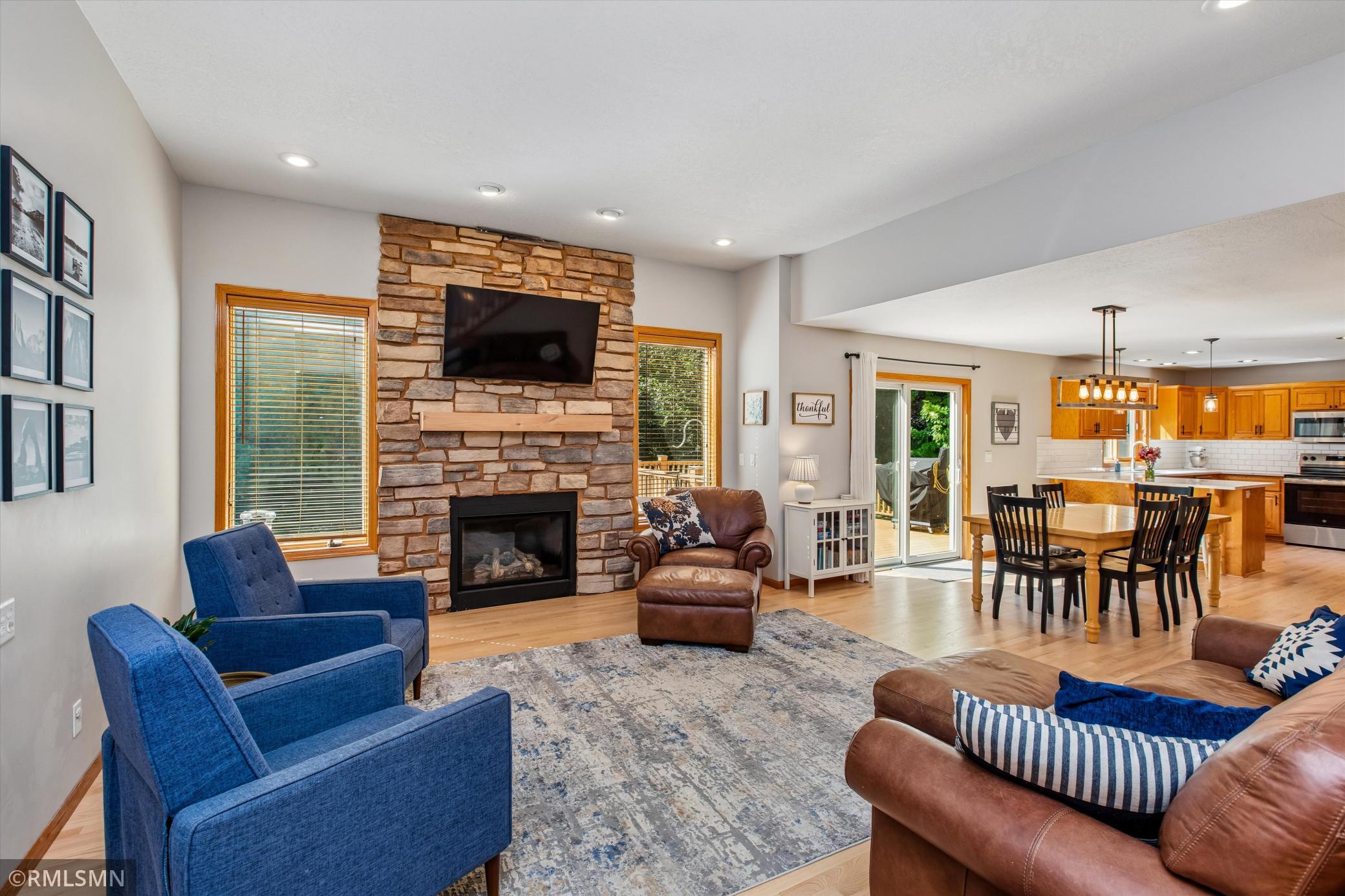 Beautiful stone fireplace in the living room