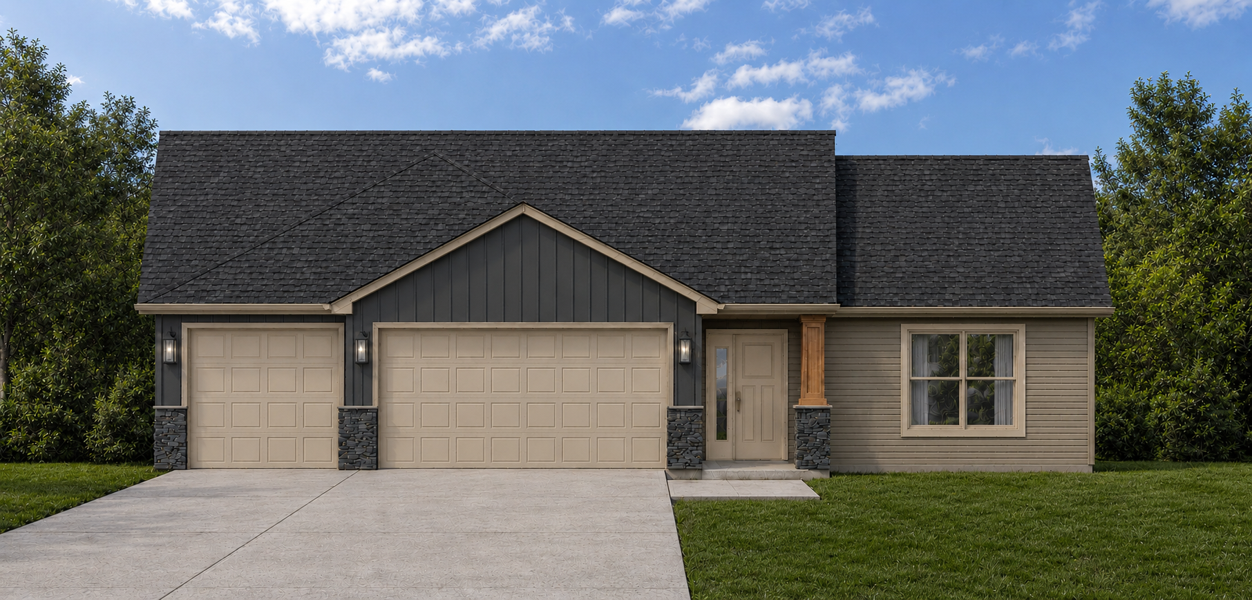*AI-generated exterior rendering* This image is intended to provide a conceptual representation of the home. Not exact floor plan layout due to AI-generation.