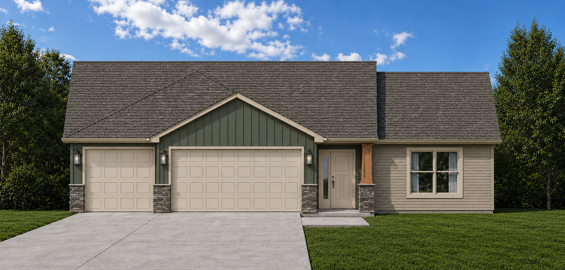 *AI-generated exterior rendering* This image is intended to provide a conceptual representation of the home. Not exact floor plan layout due to AI-generation.