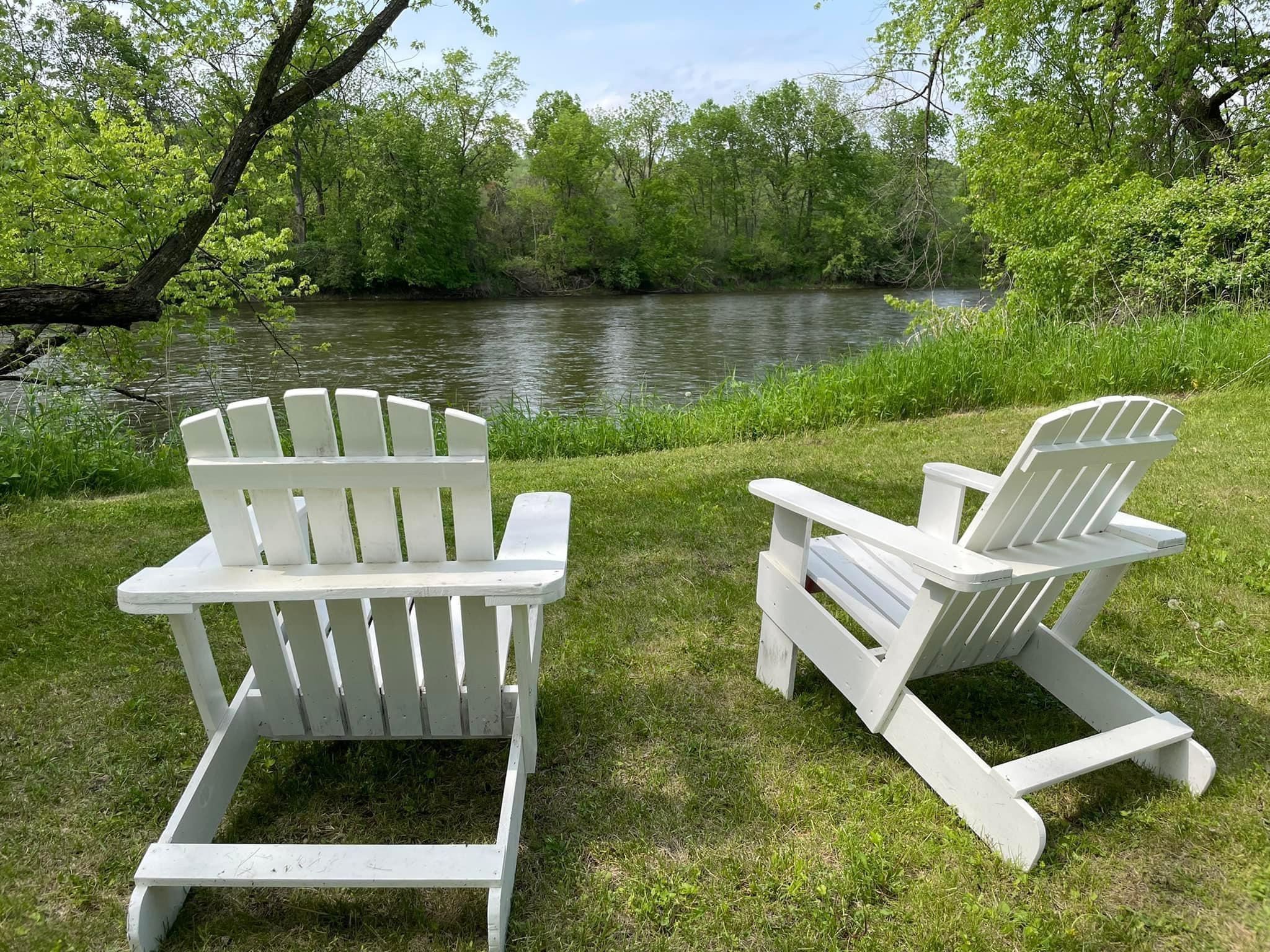 Sellers mow the path down to the river and have provided these chairs to relax and enjoy the river