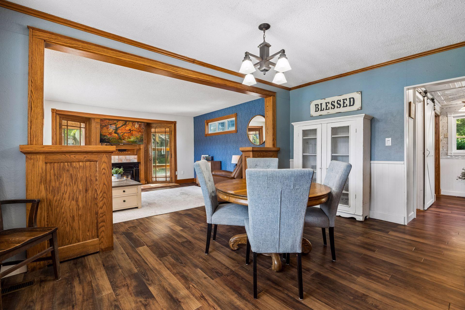 The formal dining room is connected to the living room