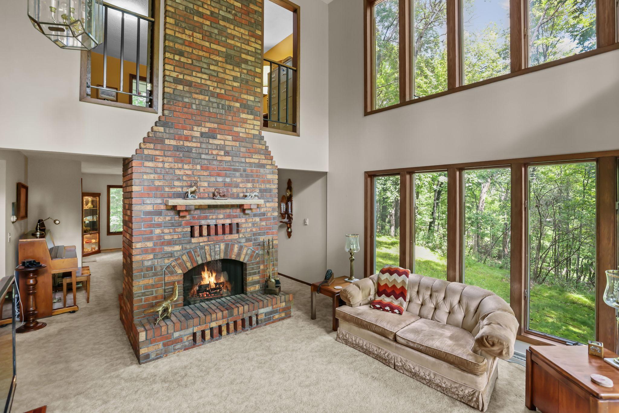Living room end of fireplace.