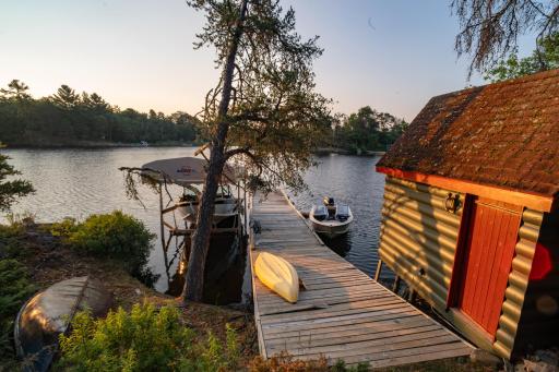 A look at the private year-round dock. The Sauna is the small building to the right