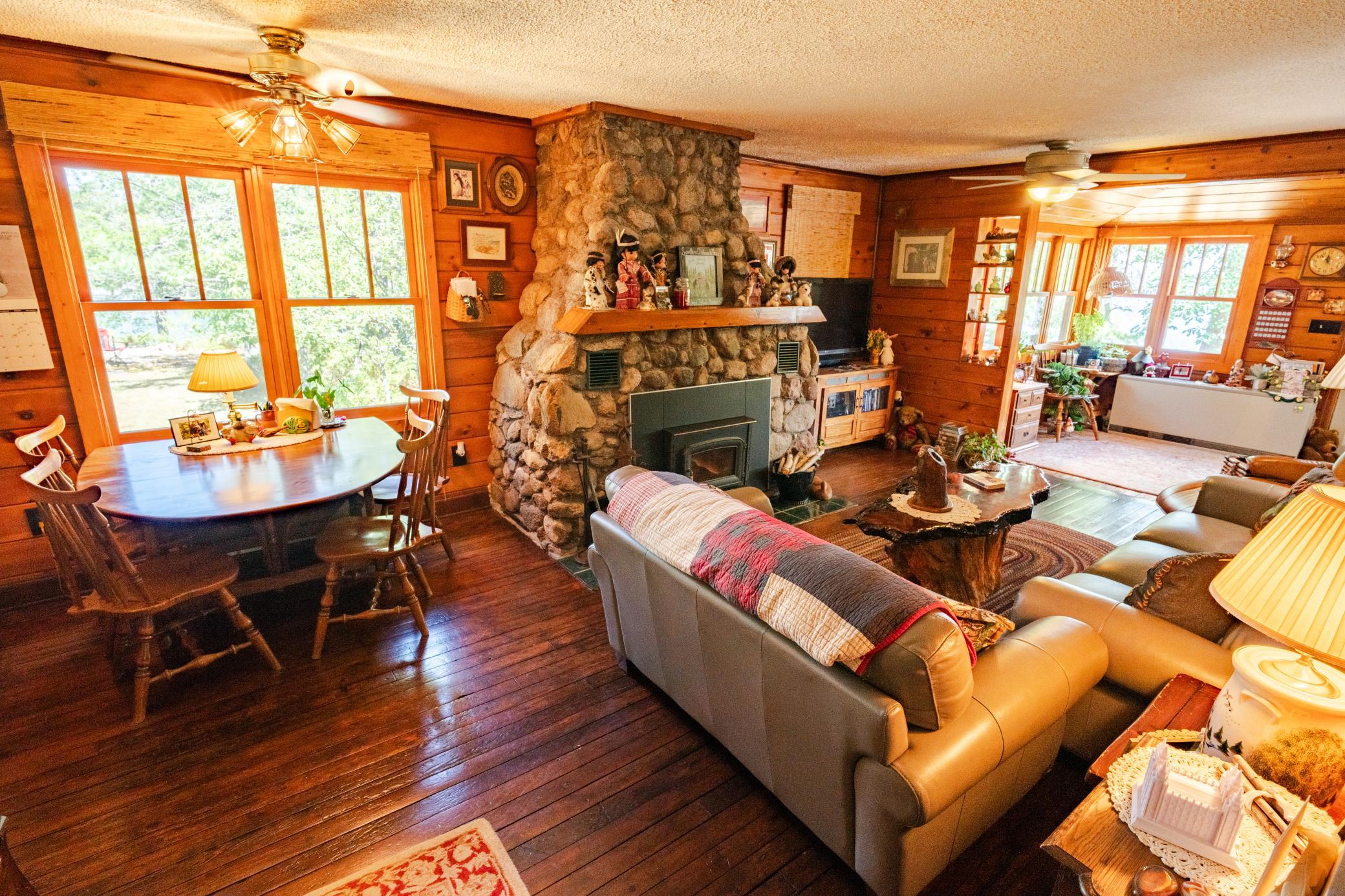 Hardwood floors, beautiful stone fireplace