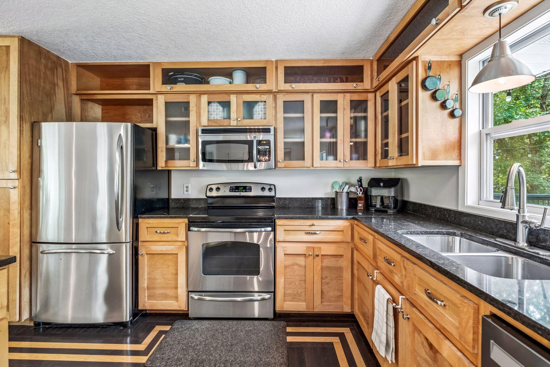 Maple cabinets provide ample storage