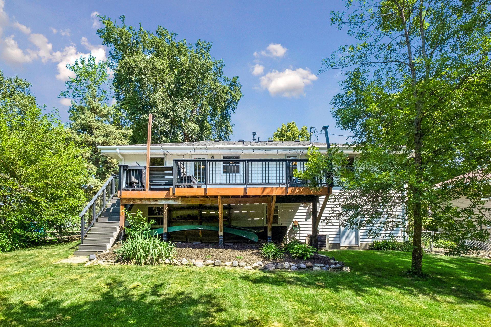 Beautiful back yard with large deck