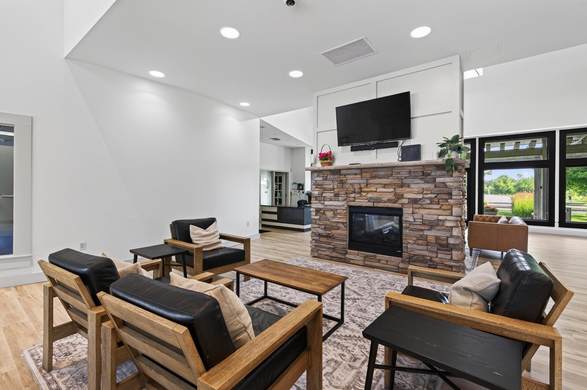 Lounge by the fire with your neighbors.