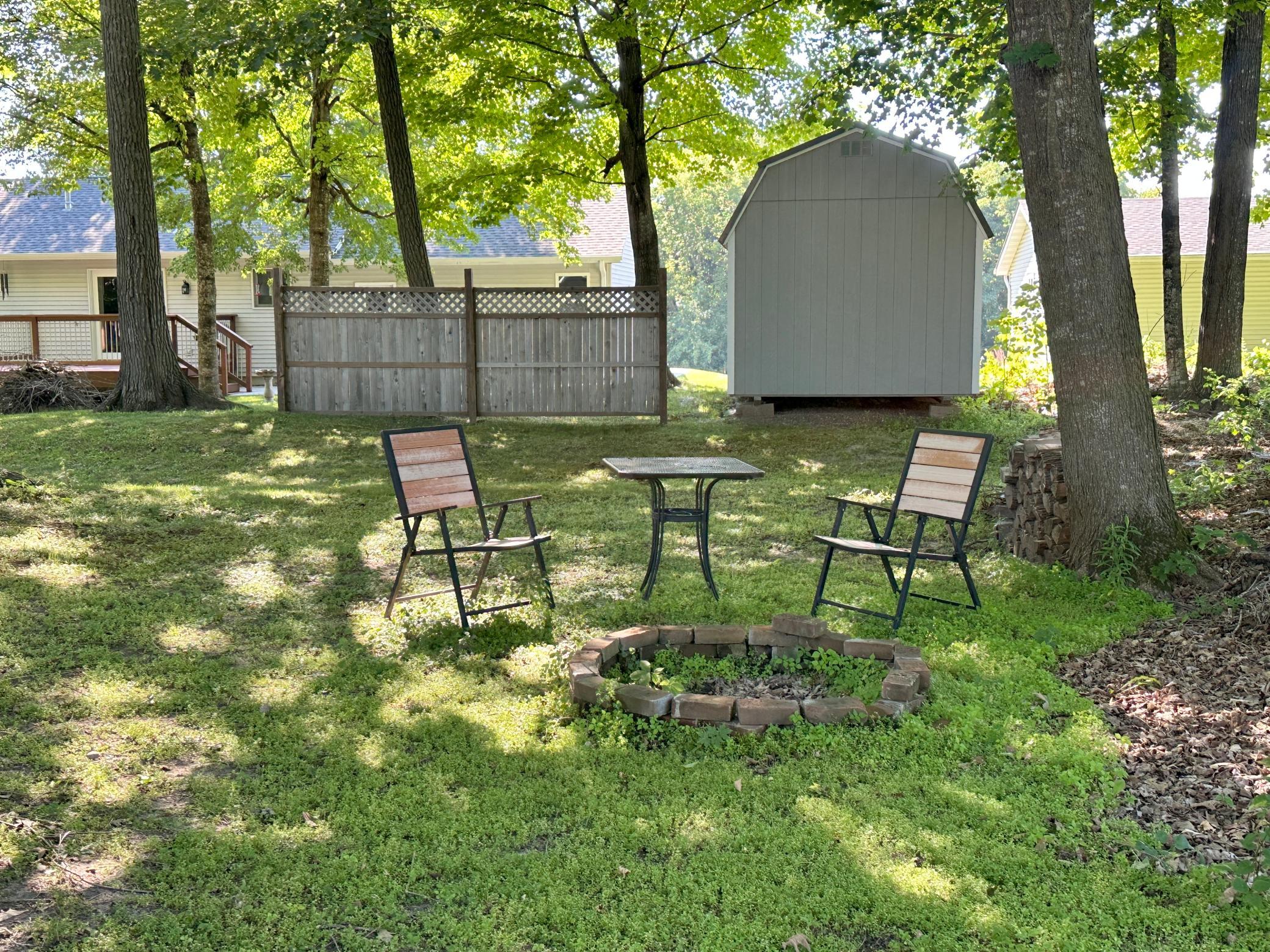 A fire pit is established, yard maintenance and mowing is on you.