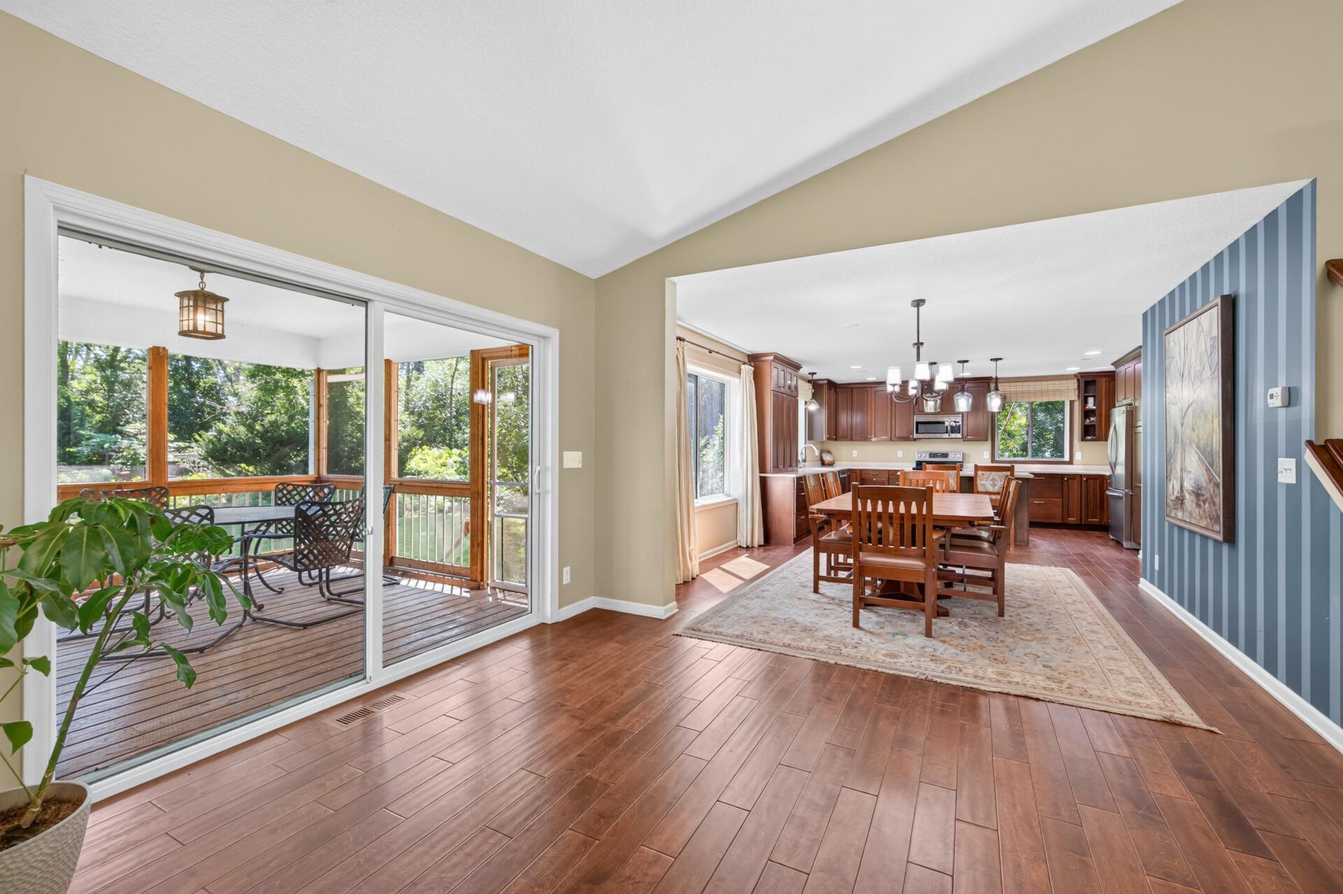 Dining, kitchen, porch view
