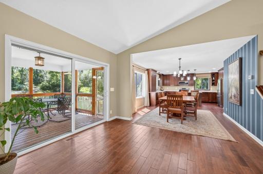 Dining, kitchen, porch view