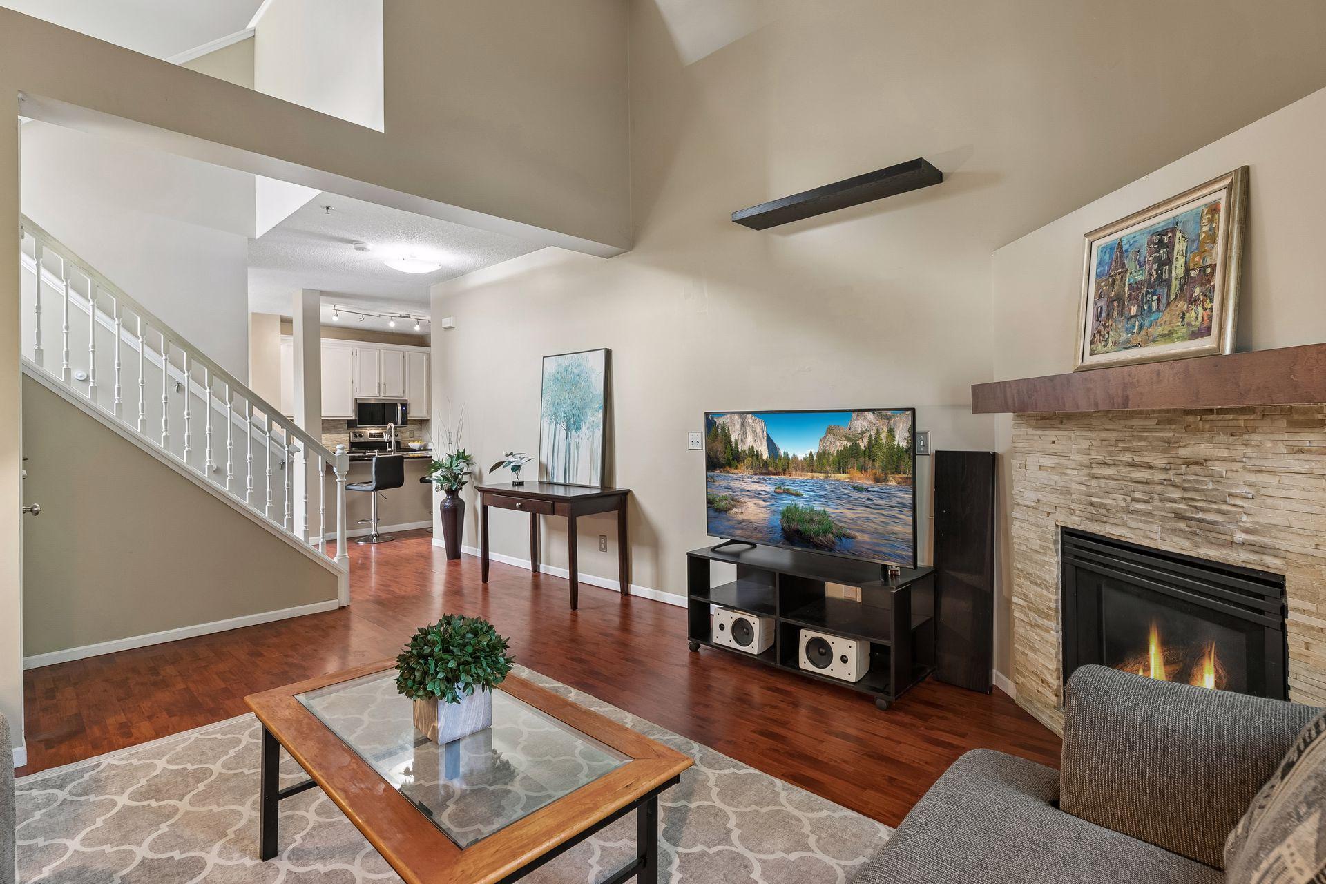 Living room is spacious and comfortable.
