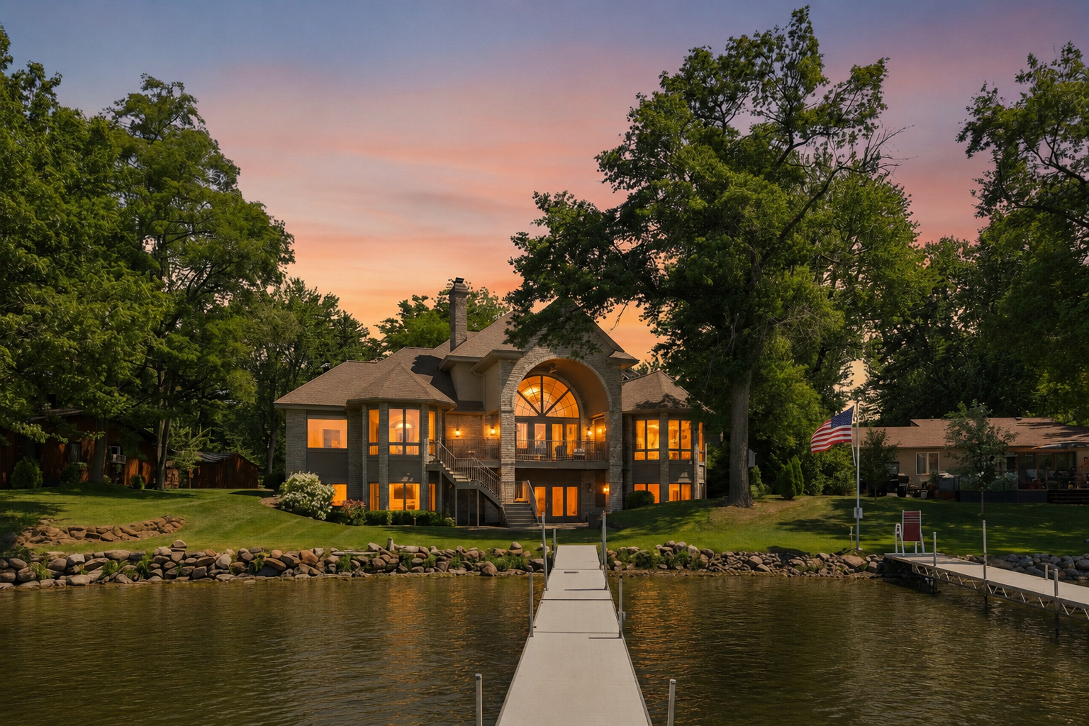 Welcome to 19520 W Tri Oak Cir! The dock leads straight to this remarkable waterfront home on the shores of Coon Lake