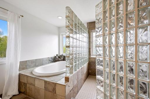 Spacious soaking tub and walk-in shower