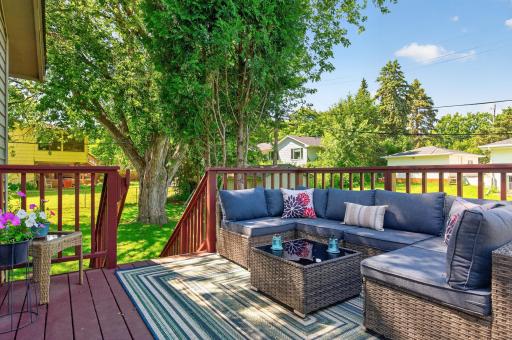 Comfortable seating areas make this deck an ideal spot to unwind and enjoy the peaceful surroundings.