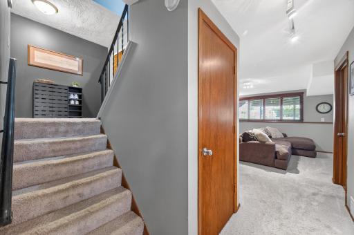This versatile lower level features comfortable living space along with generous under-the-stairs storage for seasonal items, games, or extra belongings.
