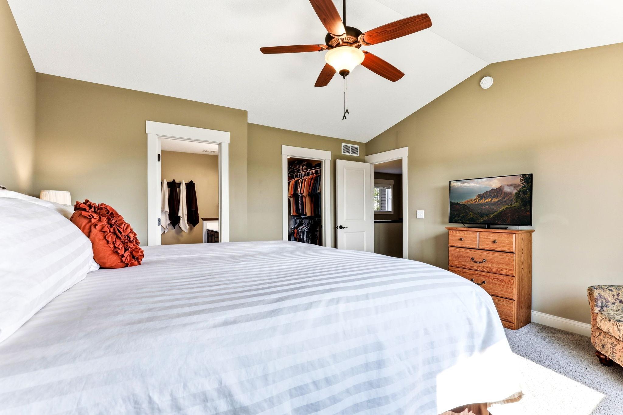 Primary bedroom is complete with spacious walk-in closet and seamless access to the private ensuite bath.