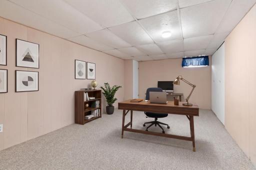 AI-generated virtual staging of bonus room/future fourth bedroom