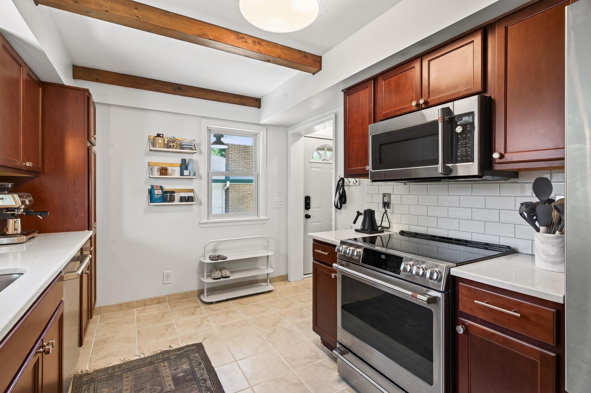 Notice subway tiled backsplash