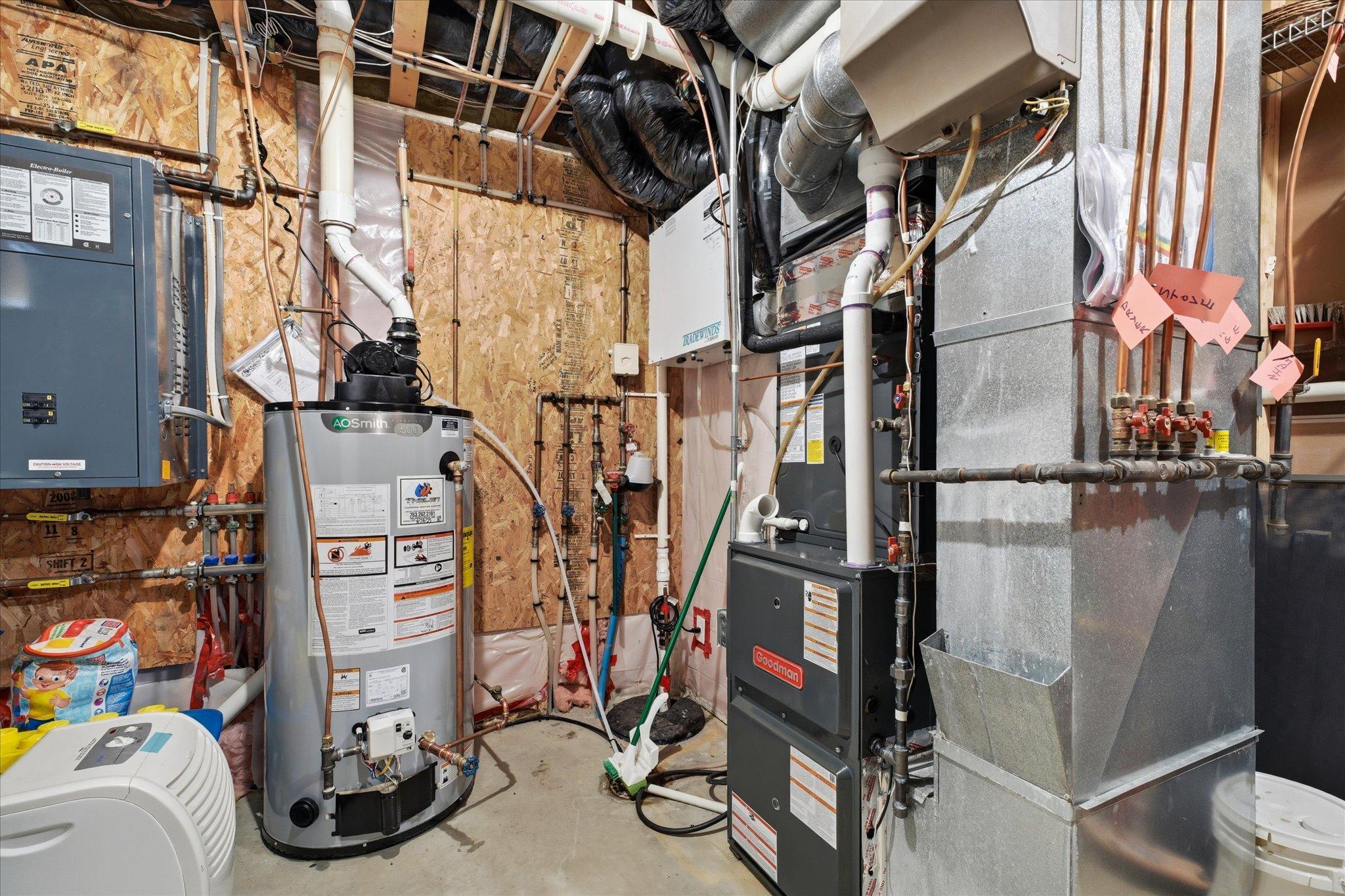 Mechanical room highlights include a new furnace, central air conditioner, and water heater (2025), a 200-amp electrical service.