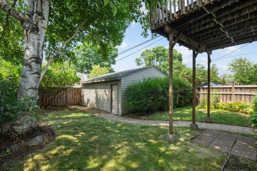 Fully fenced backyard. Combination of wood privacy fence and chain link on the south of property.