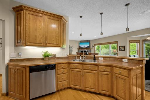 Kitchen has a large island for seating as well.