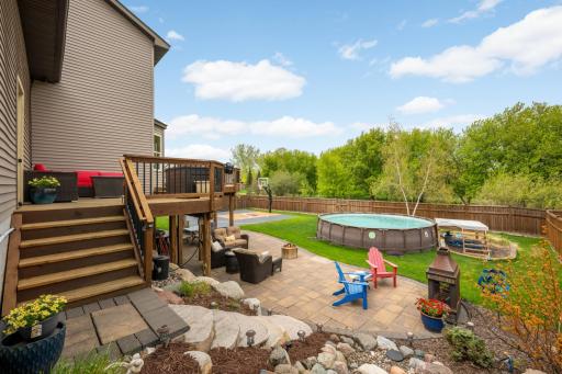 Waterfall feature with extensive landscaping.