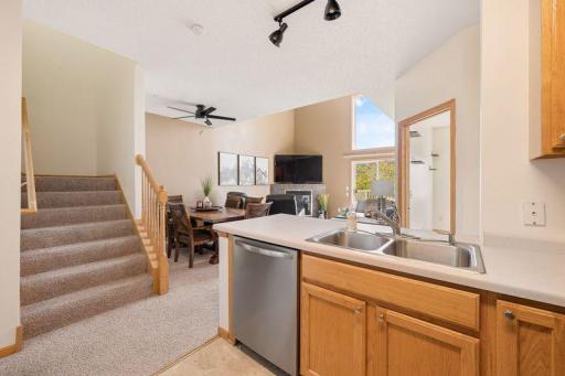 Kitchen over looking the living room.