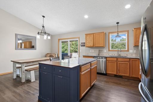 Dining area offers access to the deck