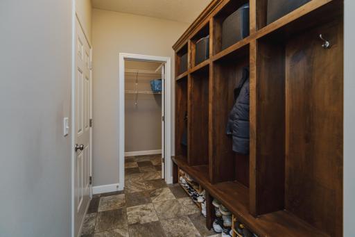 The mud room features four lockers and a HUGE walk-in closet that will store all your seasonal gear.