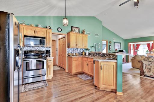 Handy Kitchen with Raised Counter for Serving or Seating!
