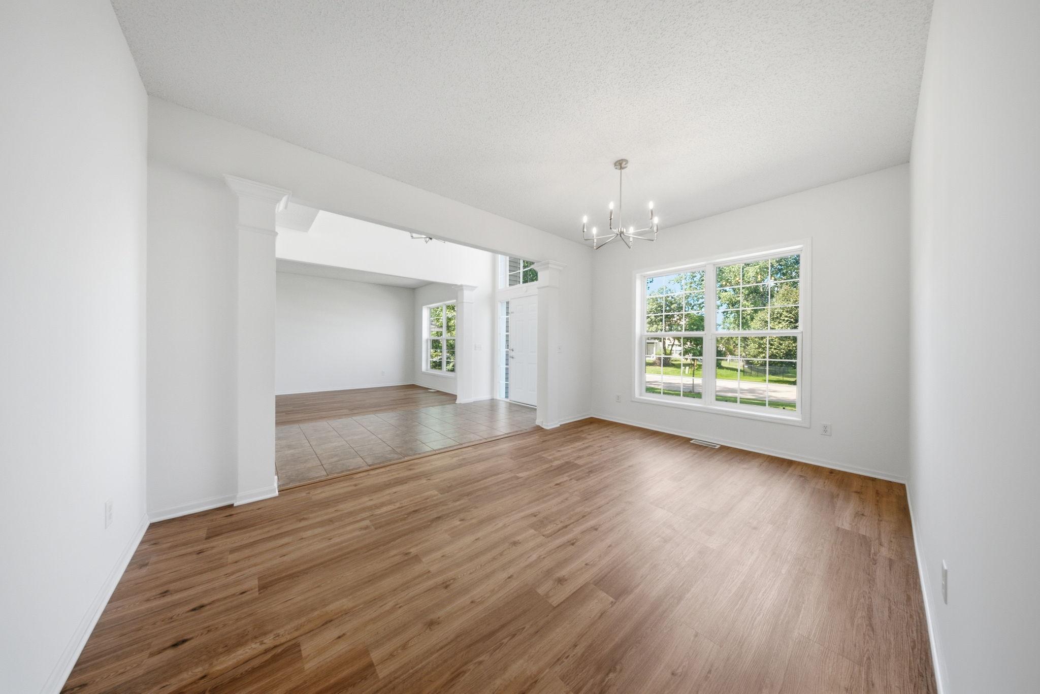 Dining room with new flooring.